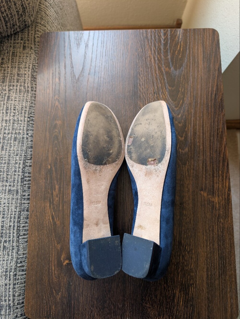 Tory Burch Gigi Blue Suede Gold Logo Slip-on Flats Shoes - Picture 5 of 12